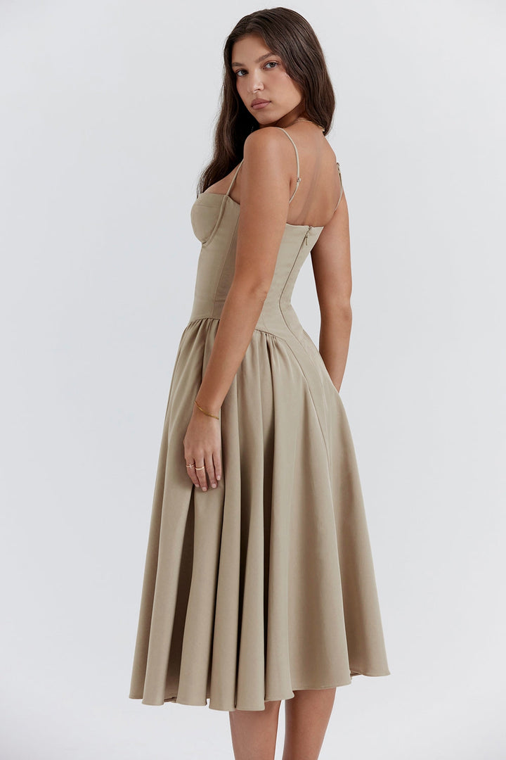Solène – Corset Twill Midi Dress